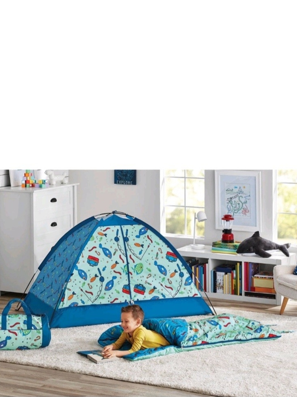 Kids' Blue Video Game-Print Play Tent and Matching Sleeping Bag